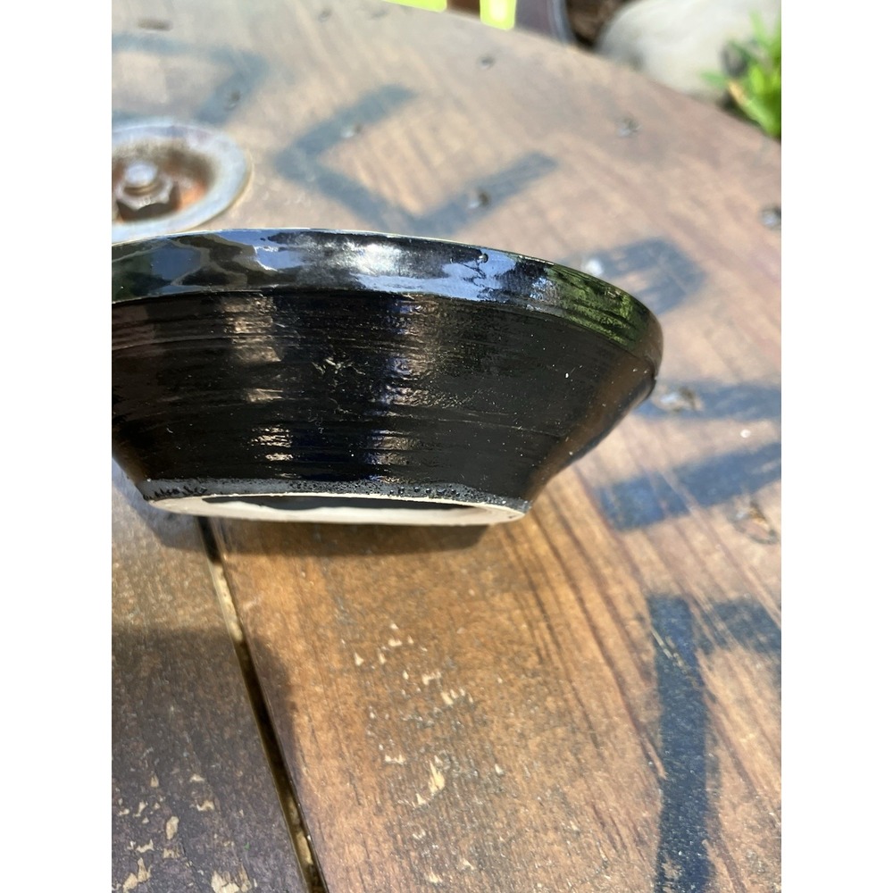 Vintage Studio Art Pottery Trinket Dish Black White Hand Painted 3.5" Signed - Picture 3 of 4